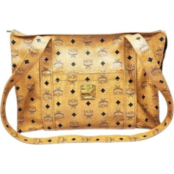 (L3) Authentic MCM Tote Bag Brown PVC Luxury Vintage Designer Handbag - Picture 1 of 9